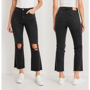Avec Les Filles Black Distressed Jeans Frayed Hem Size 29 NWT